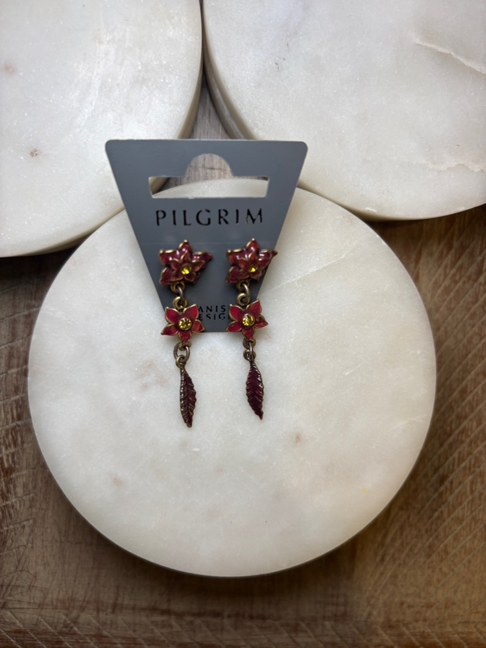 248 Pilgrim Red and Gold Floral Drop Earrings - Picture 5 of 8